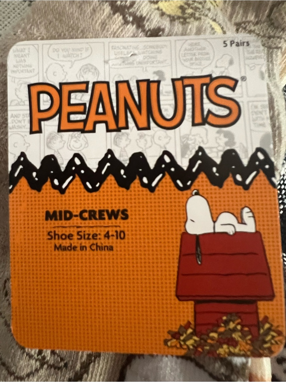 Peanuts Women’s 5 Pairs- Beige & Brown Harvest Crew Socks - Snoopy & Friends - Picture 11 of 11